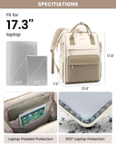 LOVEVOOK Laptop Backpack for Women, 17 Inch Work Teacher Nurse Bag, Large Capacity Business Computer Backpack Purse with USB Port, Stylish Casual Daypack for Travel,Beige&Khaki