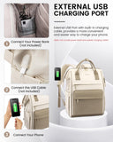 LOVEVOOK Laptop Backpack for Women, 17 Inch Work Teacher Nurse Bag, Large Capacity Business Computer Backpack Purse with USB Port, Stylish Casual Daypack for Travel,Beige&Khaki