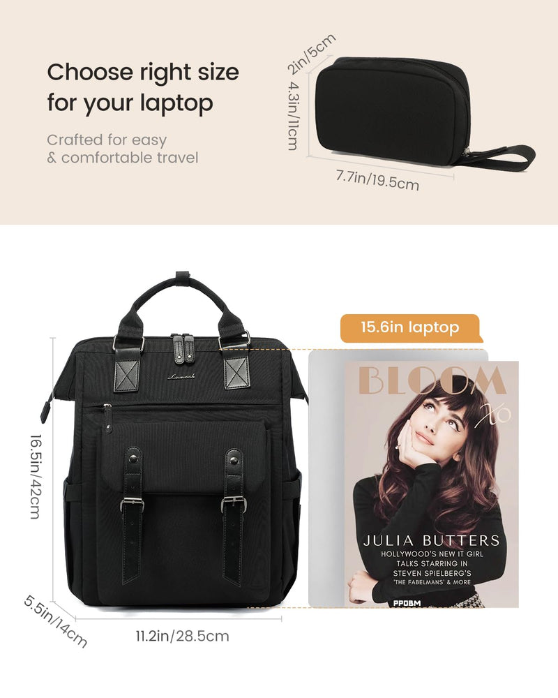 LOVEVOOK Laptop Backpack for Women, College School Backpack Student Bookbag, Teacher Work Bags Travel Backpack Purse, Business Computer Bag Commuter Nurse Bags, 15.6 Inch, Black