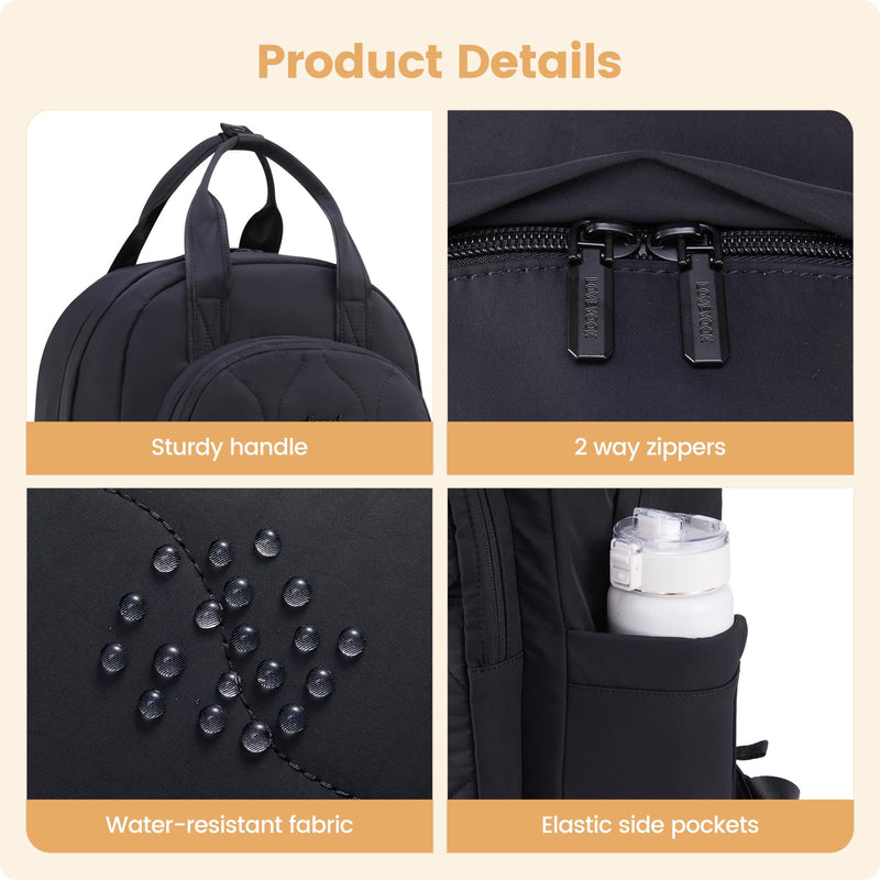 LOVEVOOK Laptop Backpack for Women, College Travel Backpack Puffer Womens Backpack for 15.6 Inch Laptop, Computer Water - Resistant Quilted Casual Daypack, Black