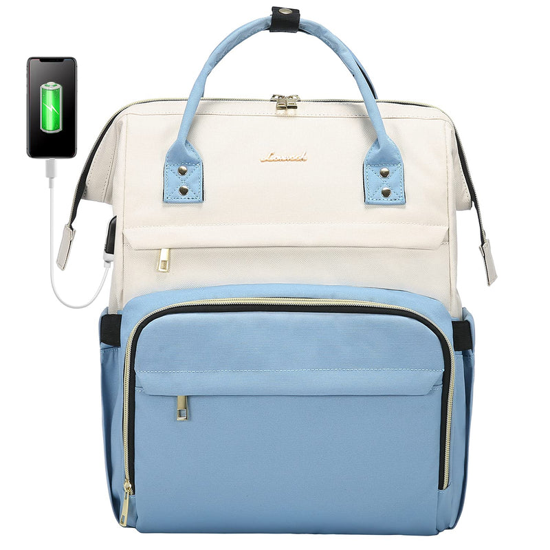 LOVEVOOK Laptop Backpack for Women Fashion Business Computer Backpacks Travel Bags Purse Doctor Nurse Work Backpack with USB Port, Fits 15.6 - Inch Laptop Beige - Light Blue