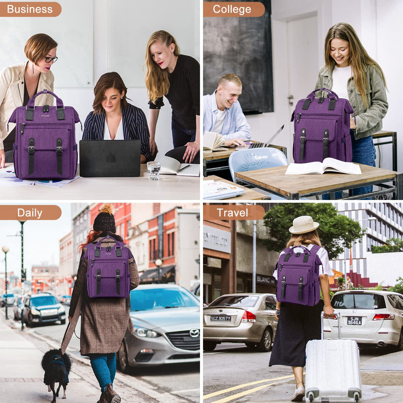 LOVEVOOK Laptop Backpack for Women Teacher Doctor Nurse Bags Work Backpack Purse Business Computer Bag, College Daypack, Anti - theft Travel Backpack with USB Charging Port, Dark Purple