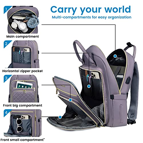 LOVEVOOK Laptop Backpack for Women, Water Resistant Travel Work Backpacks Purse Stylish College Bookbag Business Teacher Nurse Computer Bag with USB Charging Port, Fits 15.6" Laptop