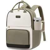LOVEVOOK Laptop Backpack for Women with Giant Tumbler Holder Pocket, 15.6 inch Travel Work Backpack Purse for Teacher Nurse, Waterproof College Book Bag Cute Casual Daypack, Beige - Green