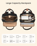 LOVEVOOK Laptop Backpack for Women with Giant Tumbler Holder Pocket, 15.6 inch Travel Work Backpack Purse for Teacher Nurse, Waterproof College Book Bag Cute Casual Daypack, Beige - Black - Brown