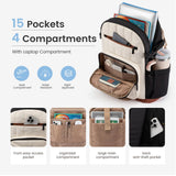 LOVEVOOK Laptop Backpack for Women with Giant Tumbler Holder Pocket,15.6 Inch Puffer Travel College Work Backpack Purse for Teacher Nurse,Waterproof Laptop Bag Computer Back Pack Daypack,White - Khaki