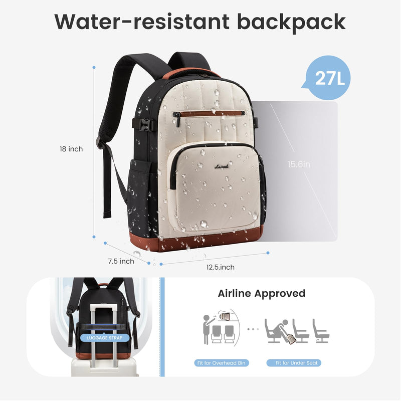 LOVEVOOK Laptop Backpack for Women with Giant Tumbler Holder Pocket,15.6 Inch Puffer Travel College Work Backpack Purse for Teacher Nurse,Waterproof Laptop Bag Computer Back Pack Daypack,White - Khaki