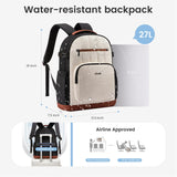 LOVEVOOK Laptop Backpack for Women with Giant Tumbler Holder Pocket,15.6 Inch Puffer Travel College Work Backpack Purse for Teacher Nurse,Waterproof Laptop Bag Computer Back Pack Daypack,White - Khaki