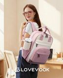 LOVEVOOK Laptop Backpack for Women with Giant Tumbler Holder Pocket,15.6 inch School College Bookbag Nurse Teacher Backpack,Work Travel Backpack Purse Laptop Computer Bag,Pink - Off - white - Light pink