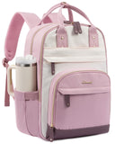 LOVEVOOK Laptop Backpack for Women with Giant Tumbler Holder Pocket,15.6 inch School College Bookbag Nurse Teacher Backpack,Work Travel Backpack Purse Laptop Computer Bag,Pink-Off-white-Light pink