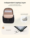 LOVEVOOK Laptop Backpack for Women with Leather Trim & Tumbler Pockets, 15.6" Work Backpack Purse, Travel Personal Item Bag, Carry On Business Computer Bag for Office, School, or Gift, Black