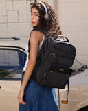 LOVEVOOK Laptop Backpack for Women with Leather Trim & Tumbler Pockets, 15.6" Work Backpack Purse, Travel Personal Item Bag, Carry On Business Computer Bag for Office, School, or Gift, Black