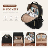 LOVEVOOK Laptop Backpack for Women with Pouch Pocket for Large Capacity Cup,15.6 Inch Laptop Computer Bag Travel Backpack Purse,Waterproof Work Business Backpack College Teacher Bags,Black
