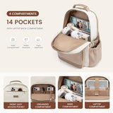 LOVEVOOK Laptop Backpack for Women with Pouch Pocket for Large Capacity Cup,15.6 Inch Laptop Computer Bag Travel Backpack Purse,Waterproof Work Business College Teacher Backpack,Beige-Nude-Logam Plum