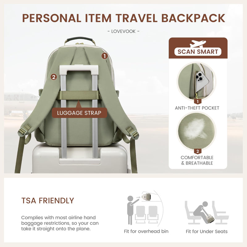 LOVEVOOK Laptop Backpack for Women with Pouch Pocket for Large Capacity Cup,15.6 Inch Laptop Computer Bag Travel Backpack Purse,Waterproof Work College Teacher Bags,White - Bean Green - Dark Olive Green