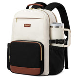 LOVEVOOK Laptop Backpack for Women with Pouch Pocket for Large Capacity Cup,17 Inch Laptop Computer Bag Travel Backpack Purse,Waterproof Work Business Backpack College Teacher Bags,Beige-Black-Brown