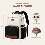 LOVEVOOK Laptop Backpack for Women with Pouch Pocket for Large Capacity Cup,17 Inch Laptop Computer Bag Travel Backpack Purse,Waterproof Work Business Backpack College Teacher Bags,Beige - Black - Brown
