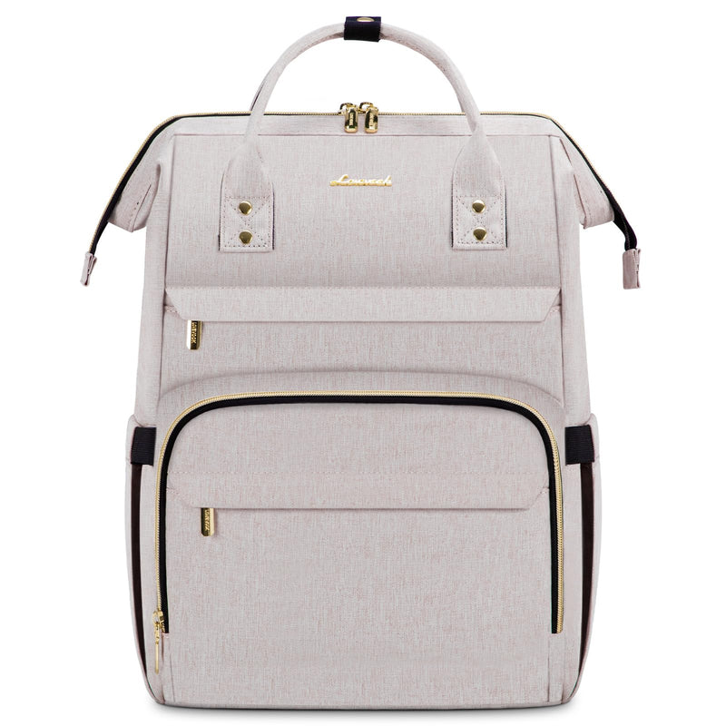 LOVEVOOK Laptop Backpack for Women,15.6 Inch Professional Womens Travel Backpack Purse Computer Laptop Bag Nurse Teacher Backpack,Waterproof College Work Bag Carry on Back Pack with USB Port,Off - white