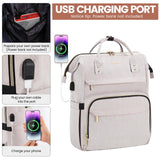 LOVEVOOK Laptop Backpack for Women,15.6 Inch Professional Womens Travel Backpack Purse Computer Laptop Bag Nurse Teacher Backpack,Waterproof College Work Bag Carry on Back Pack with USB Port,Off - white