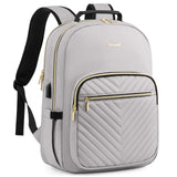 LOVEVOOK Laptop Backpack Purse for Women, Work Travel Computer Bags, College School Backpack for Student Girl, Quilted Casual Daypack with USB Port, Fit 15.6 Inch Laptop, Grey