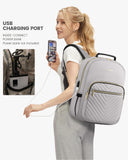 LOVEVOOK Laptop Backpack Purse for Women, Work Travel Computer Bags, College School Backpack for Student Girl, Quilted Casual Daypack with USB Port, Fit 15.6 Inch Laptop, Grey