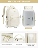 LOVEVOOK Laptop Backpack Purse for Women, Work Travel Computer Bags, College School Backpack for Student Girl, Quilted Casual Daypack with USB Port, Fit 15.6 Inch Laptop, Beige White