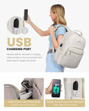 LOVEVOOK Laptop Backpack Purse for Women, Work Travel Computer Bags, College School Backpack for Student Girl, Quilted Casual Daypack with USB Port, Fit 15.6 Inch Laptop, Beige White