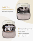 LOVEVOOK Laptop Backpack Purse for Women, Work Travel Computer Bags, College School Backpack for Student Girl, Quilted Casual Daypack with USB Port, Fit 15.6 Inch Laptop, Beige White