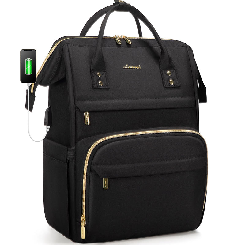 LOVEVOOK Laptop Backpack Women, 15.6 Inch Work Backpack Woman for Teacher Nurse Bags, Computer College Backpack Purse, Waterproof Anti - theft Travel Back Pack with USB Charging Port, Black