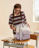 LOVEVOOK Laptop Backpack Women with Giant Tumbler Holder Pocket,15.6 inch School College Book Bag Nurse Teacher Backpack,Work Travel Backpack Laptop Computer Bag,Light purple - Off - white - Pinkish purple