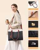 LOVEVOOK Laptop Bag for Women 15.6 Inch, Waterproof Leather Tote Purse with Cup Holder & Elegant Clutch, Multi Pocket Large Capacity Work Briefcase for Office Travel, Black - Beige - Brown