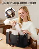 LOVEVOOK Laptop Bag for Women 15.6 Inch, Waterproof Leather Tote Purse with Cup Holder & Elegant Clutch, Multi Pocket Large Capacity Work Briefcase for Office Travel, Black - Beige - Brown