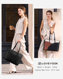 LOVEVOOK Laptop Bag for Women,15.6 Inch Work Teacher Bags Leather Tote Bag Briefcase Waterproof Computer Bag for Women，Black