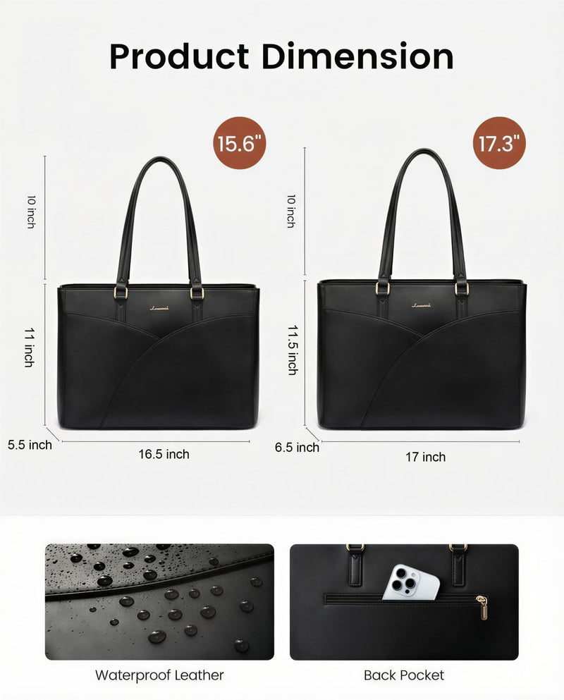 LOVEVOOK Laptop Bag for Women,15.6 Inch Work Teacher Bags Leather Tote Bag Briefcase Waterproof Computer Bag for Women，Black