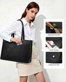 LOVEVOOK Laptop Bag for Women,15.6 Inch Work Teacher Bags Leather Tote Bag Briefcase Waterproof Computer Bag for Women，Black
