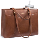 LOVEVOOK Laptop Bag for Women,15.6 Inch Work Teacher Bags Leather Tote Bag Briefcase Waterproof Computer Bag for Women，Brown