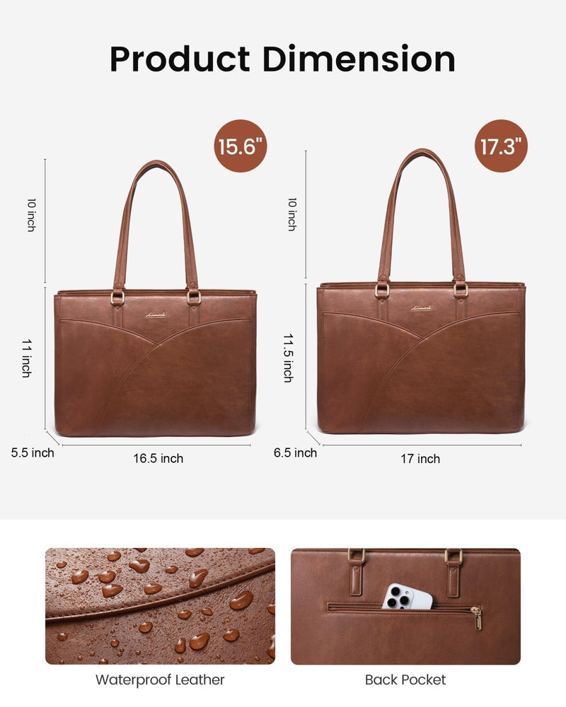 LOVEVOOK Laptop Bag for Women,15.6 Inch Work Teacher Bags Leather Tote Bag Briefcase Waterproof Computer Bag for Women，Brown
