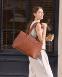 LOVEVOOK Laptop Bag for Women,15.6 Inch Work Teacher Bags Leather Tote Bag Briefcase Waterproof Computer Bag for Women，Brown