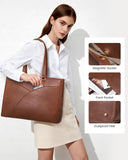 LOVEVOOK Laptop Bag for Women,15.6 Inch Work Teacher Bags Leather Tote Bag Briefcase Waterproof Computer Bag for Women，Brown