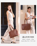 LOVEVOOK Laptop Bag for Women,15.6 Inch Work Teacher Bags Leather Tote Bag Briefcase Waterproof Computer Bag for Women，Brown