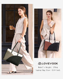 LOVEVOOK Laptop Bag for Women,15.6 Inch Work Teacher Bags Leather Tote Bag Briefcase Waterproof Computer Bag for Women，White and Green