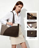 LOVEVOOK Laptop Bag for Women,15.6 Inch Work Teacher Bags Leather Tote Bag for Women Briefcase for Women Waterproof Computer Bag for Women，White Chestnut Curry