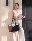 LOVEVOOK Laptop Bag for Women,17.3Inch Work Teacher Bags Leather Tote Bag Briefcase Waterproof Computer Bag for Women，Black - White - Brown
