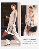 LOVEVOOK Laptop Bag for Women,17.3Inch Work Teacher Bags Leather Tote Bag Briefcase Waterproof Computer Bag for Women，Black - White - Brown