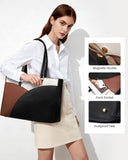 LOVEVOOK Laptop Bag for Women,17.3Inch Work Teacher Bags Leather Tote Bag Briefcase Waterproof Computer Bag for Women，Black - White - Brown