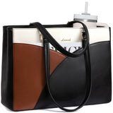 LOVEVOOK Laptop Bag for Women,17.3Inch Work Teacher Bags Leather Tote Bag Briefcase Waterproof Computer Bag for Women，Black-White-Brown