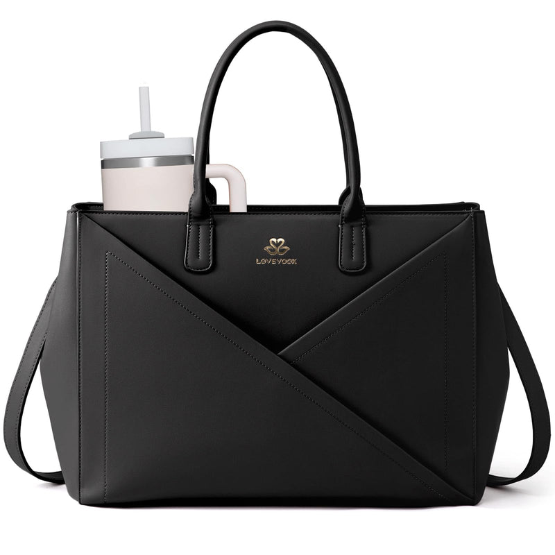 LOVEVOOK Laptop Tote Bag for Women with Large Cup Holder, 15.6 Inch PU Leather Work Bag Teacher Tote Bag, Waterproof Computer Bags Business Office Briefcase Handbag