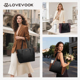 LOVEVOOK Laptop Tote Bag for Women With Large Cup Holder, Leather Work Tote Bag for Women,15.6 Inch Professional Computer Briefcase Business Teacher Commuter Shoulder Bag,Office Travel Gift