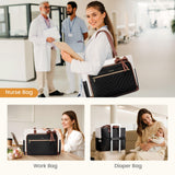 LOVEVOOK Laptop Tote Bag for Women, Work Bag Teacher Tote with Large Cup Holder, Quilted Nurse Diaper Bag for Travel, College Computer Women's handbags for Teacher gift, Khaki - beige - coffee, 15.6 Inch