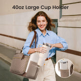LOVEVOOK Laptop Tote Bag for Women, Work Bag Teacher Tote with Large Cup Holder, Quilted Nurse Diaper Bag for Travel, College Computer Women's handbags for Teacher gift, Khaki - beige - coffee, 15.6 Inch